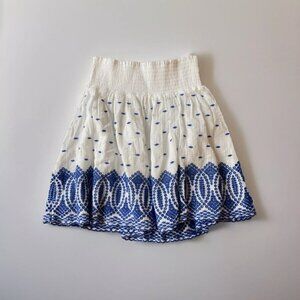 NWT J Crew Embroidered White Blue Smock Waist Gauze Eyelet Mini Skirt XXS Size 0